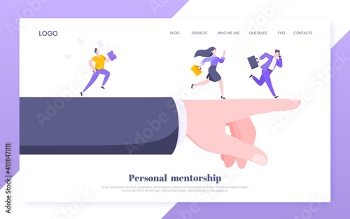 Business mentor helps to improve career and choosing new way vector illustration. Helping hand , mentorship, upskills and self development strategy flat style design business concept.