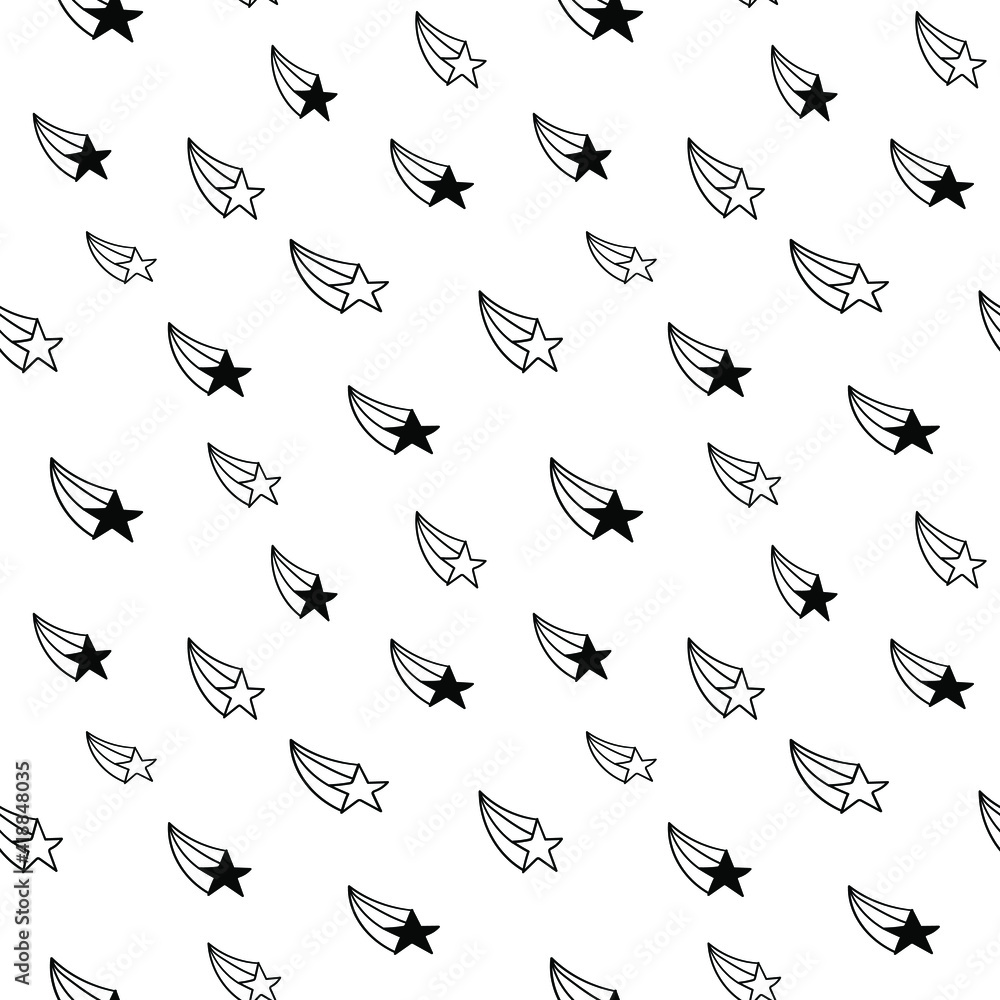 Star seamless pattern, black and white hand-drawn astral doodle digital paper, abstract stars repeating background, the monochrome stellar vector wallpaper, cute starry decorative element
