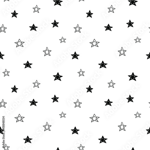 Star seamless pattern  black and white hand-drawn astral doodle digital paper  abstract stars repeating background  the monochrome stellar vector wallpaper  cute starry decorative element