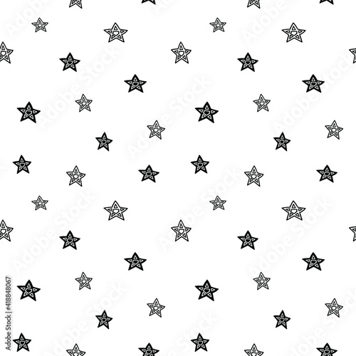 Star seamless pattern, black and white hand-drawn astral doodle digital paper, abstract stars repeating background, the monochrome stellar vector wallpaper, cute starry decorative element