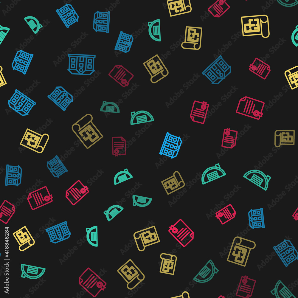 Set line House, Warehouse, plan and contract on seamless pattern. Vector. Set line House, Warehouse, plan and contract on seamless pattern. Vector.