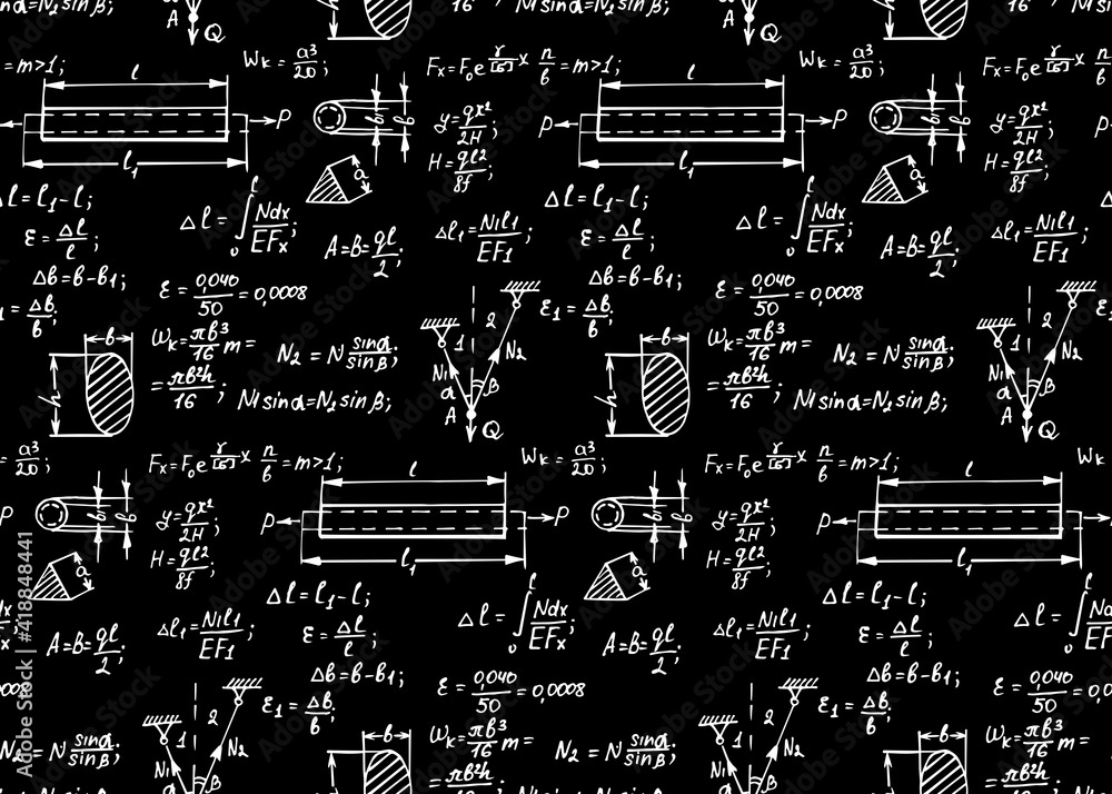 Vintage education background. Trigonometry law theory and mathematical  formula equation on blackboard. Vector hand-drawn seamless pattern. Stock  Vector | Adobe Stock