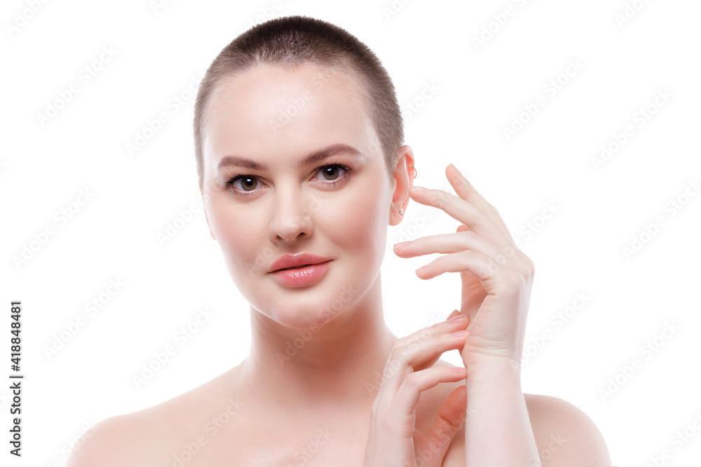 Portrait of a beautiful short-haired woman with perfect glowing skin Portrait of a beautiful short-haired woman with perfect glowing skin