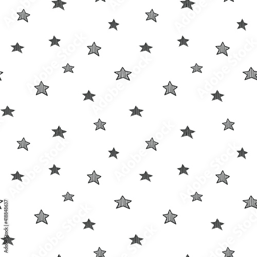 Star seamless pattern, black and white hand-drawn astral doodle digital paper, abstract stars repeating background, the monochrome stellar vector wallpaper, cute starry decorative element © WADLEN