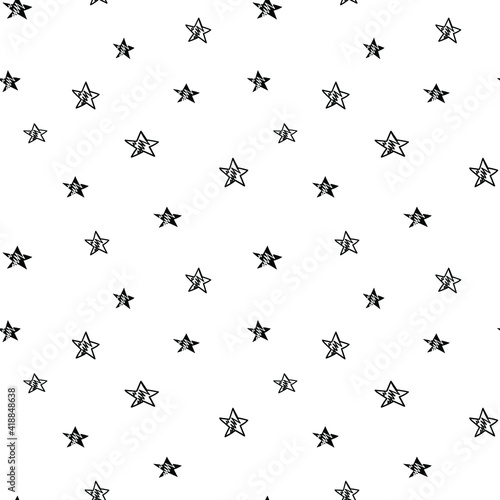 Star seamless pattern, black and white hand-drawn astral doodle digital paper, abstract stars repeating background, the monochrome stellar vector wallpaper, cute starry decorative element