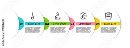 Set line Sauna ladle, Man in the sauna, Flower and Bathroom scales. Business infographic template. Vector.