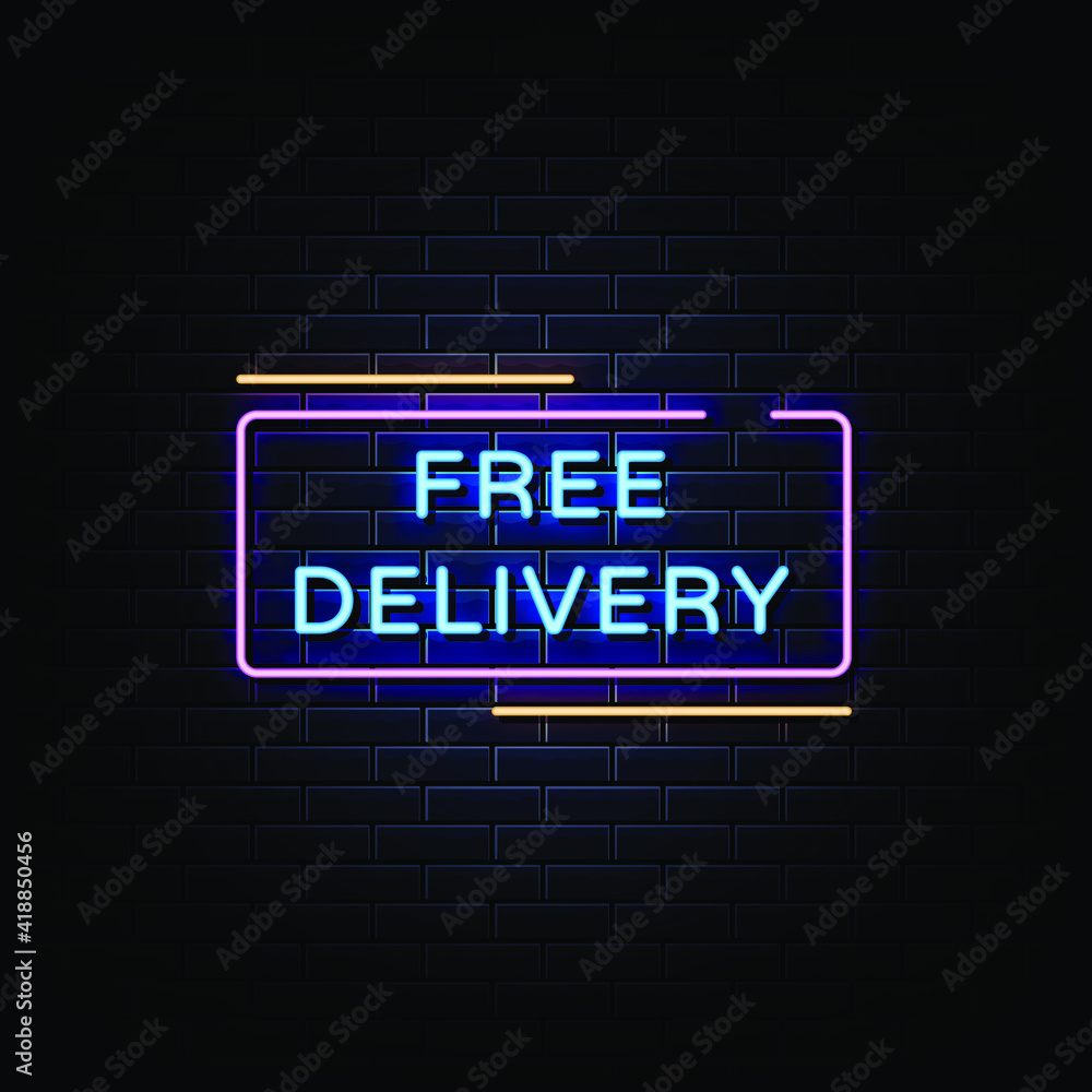 Obraz premium Free delivery neon signboard vector