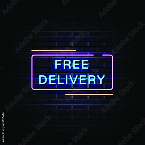 Free delivery neon signboard vector