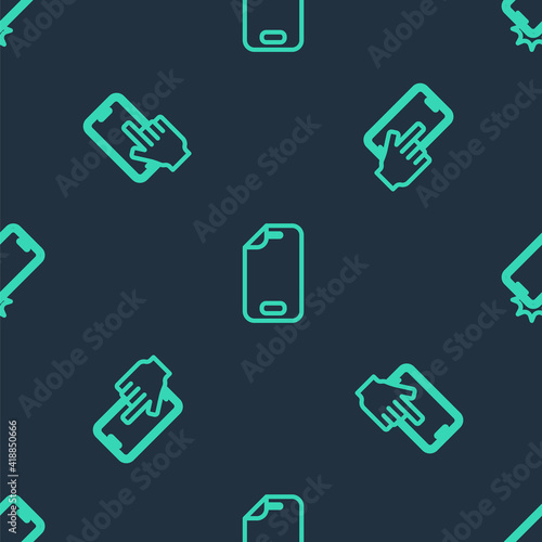 Set line Glass screen protector, Phone repair service and Shockproof phone on seamless pattern. Vector. © vector_v