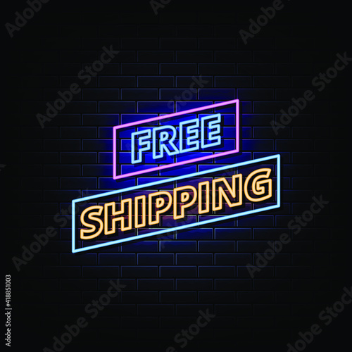 Free shipping neon signboard vector
