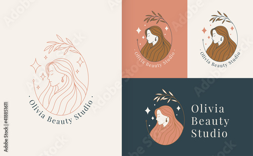 woman beauty face logo linear style