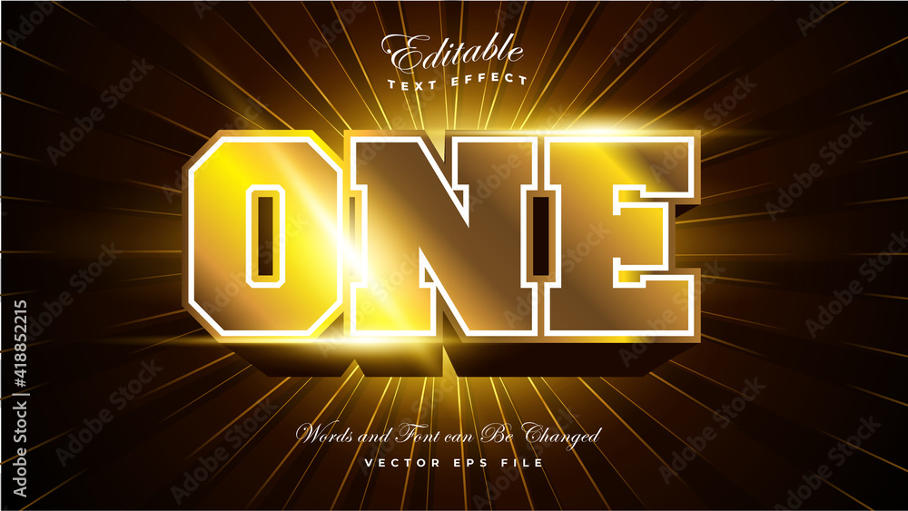 3D One Gold Text Effect Stock Vector