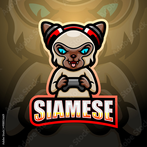Siamese gamer mascot esport logo design
