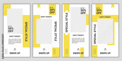 Sale discount social media ig story template design set in trendy fresh yellow and white color combination for promotion, ad, brochure, flyer. Modern background for advertising. Vector illustration