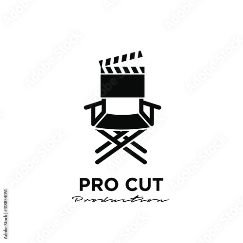 Pro Cut editing Studio Movie Video Cinema Cinematography Film Production logo design vector icon illustration Isolated White Background