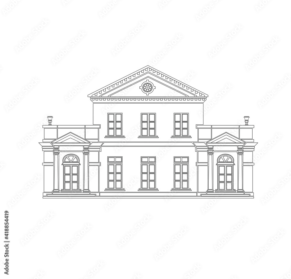 ANCIENT CLASSIC STYLE BUILDING DRAWING WITH ROMAN AND GOTHIC COLUMNS ANCIENT CLASSIC STYLE BUILDING DRAWING WITH ROMAN AND GOTHIC COLUMNS
