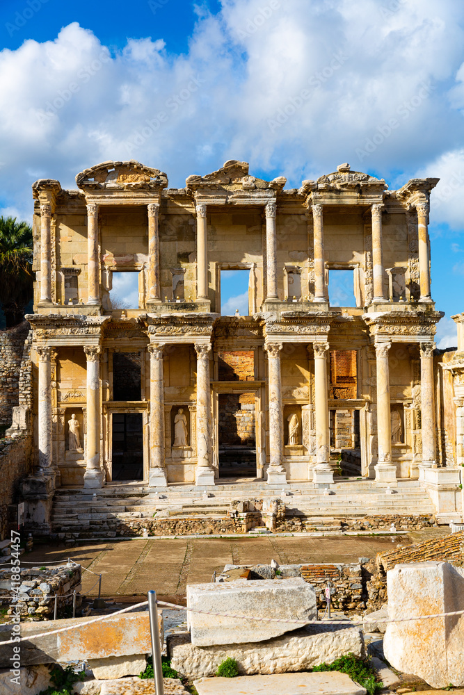 Facade of Celsus library in Ephesus ancient city, Selcuk, Izmir Province, Turkey