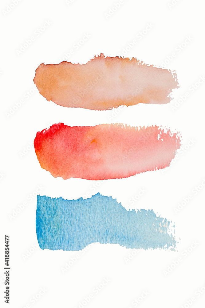 Bright watercolor blue- yellow- red stain line. Abstract illustration