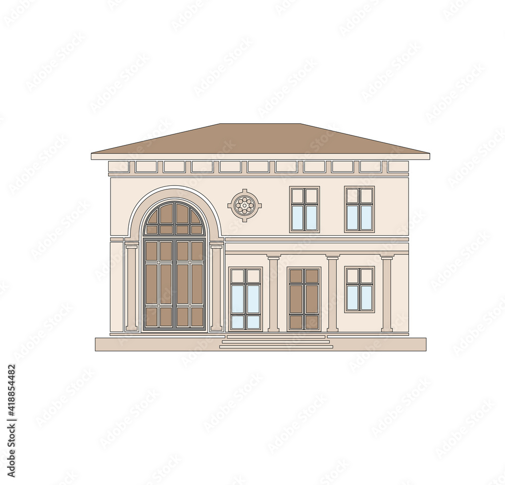 Fototapeta premium ANCIENT CLASSIC STYLE BUILDING DRAWING WITH ROMAN AND GOTHIC COLUMNS
