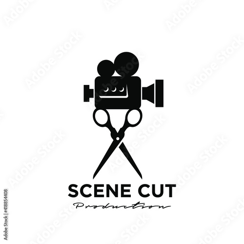 Scene Cut Studio Movie Video Cinema Cinematography Film Production logo design vector icon illustration Isolated White Background