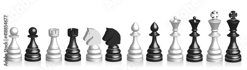 Fotografia 3d set of black and white chess pieces