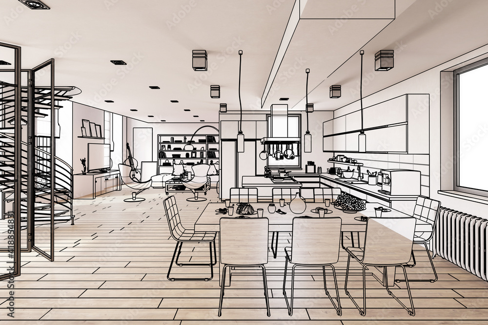 Luxury Residential Loft In Design (sketch) - 3d visualization