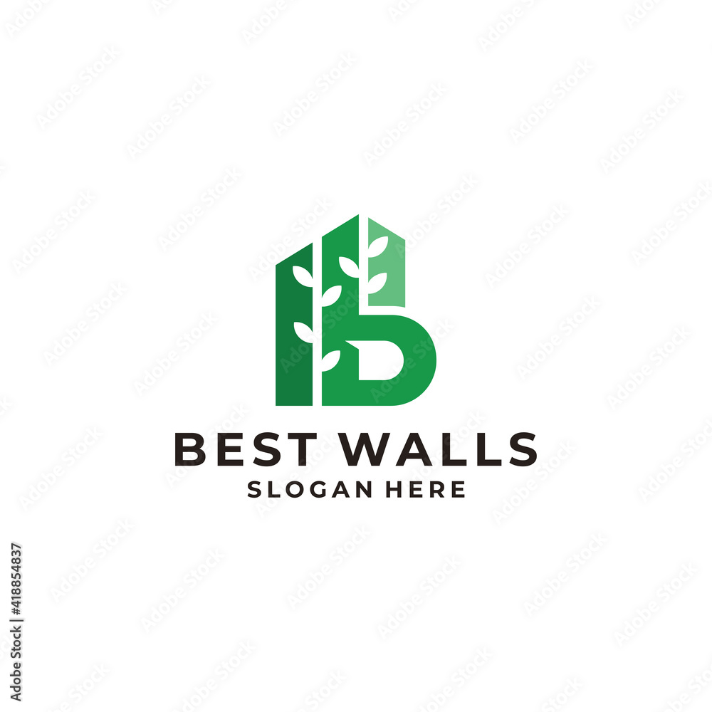 Green wall with letter b logo template Green wall with letter b logo template
