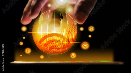 Wi-Fi wireless internet technology For convenience In daily life, wireless internet concept provides free WiFi network signal. The concept of the image is slightly blurry. © Viriyastock88