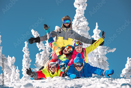 Group of good friends are having fun at ski resort