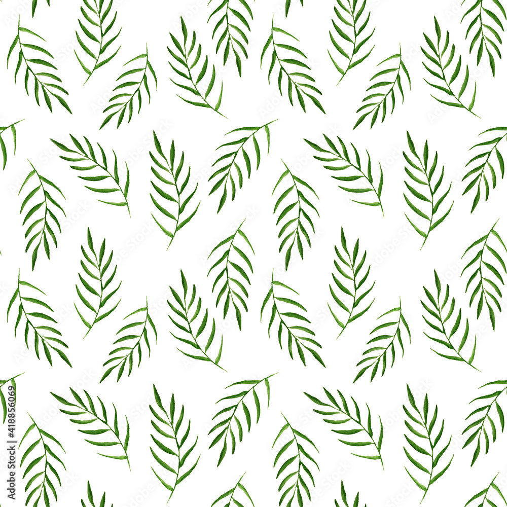 Fototapeta premium watercolor seamless pattern with green branches and leaves