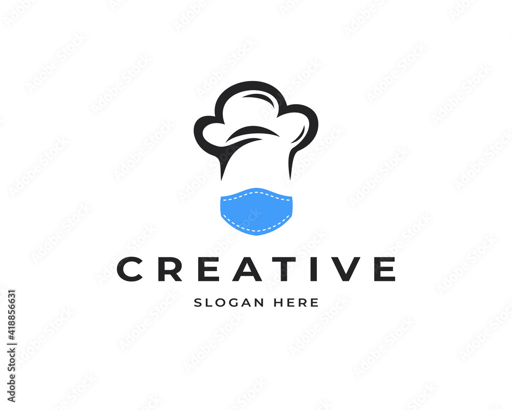 Fototapeta premium Vector logo icon chef wears face mask. Creative chef logo symbol