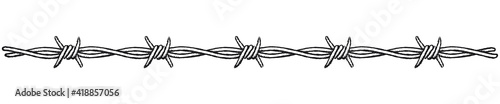 Barbed wire border, horizontal. Clip-art illustration of a barbed wire border on a white background. © javieruiz