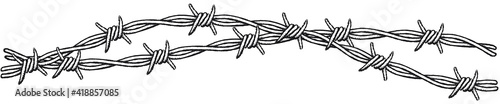 Barbed wire border, intertwined. Clip-art illustration of a border with two interlocking barbed wires on a white background.