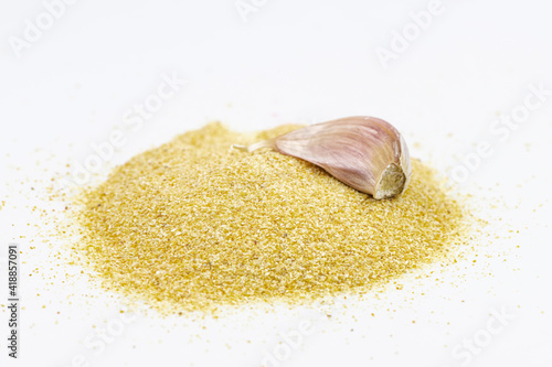 Dry garlic by clos up isolated on a white background.
