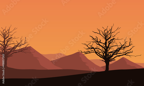 Realistic Mountain views at sunsets on a bright afternoon. Vector illustration
