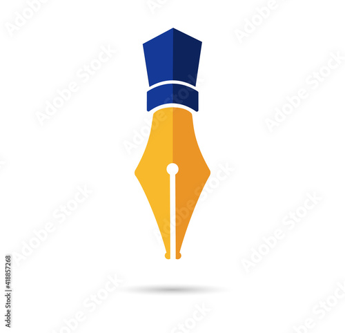 Gold Fountain pen nib. Golden Icon symbol pen nib isolated on white background. Vector illustration. flat style