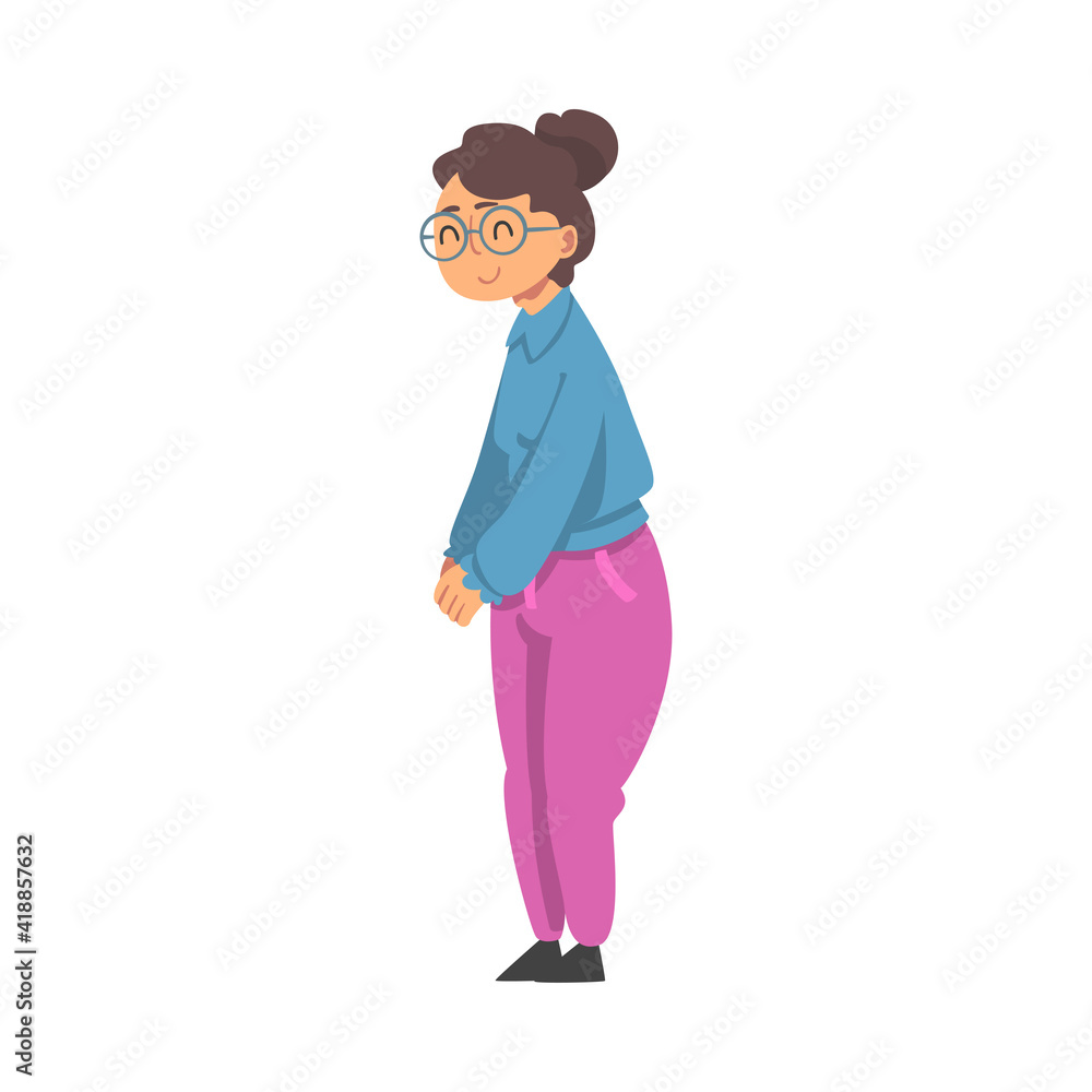 Grandma in Glasses Standing and Smiling Vector Illustration