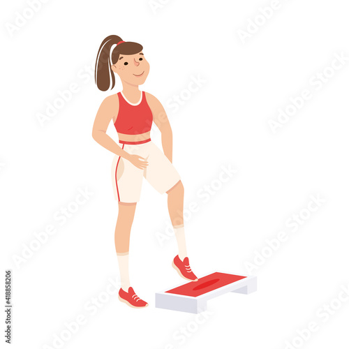 Young Female in Athletic Wear at Gym Doing Physical Exercise and Workout Vector Illustration