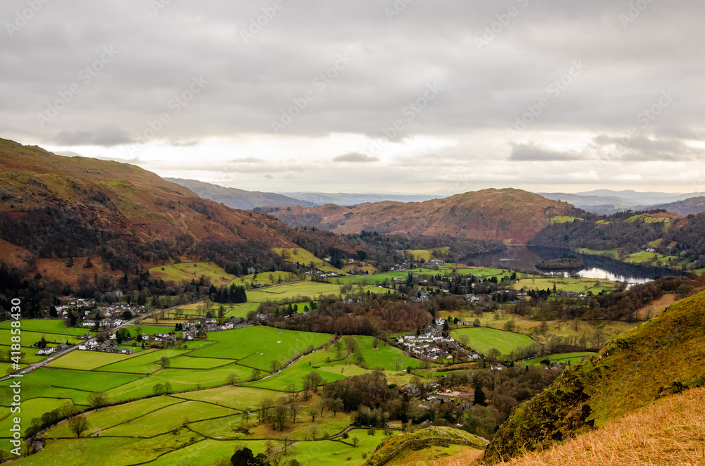 Winter view of Grasmere nature in Lake District, United Kingdom