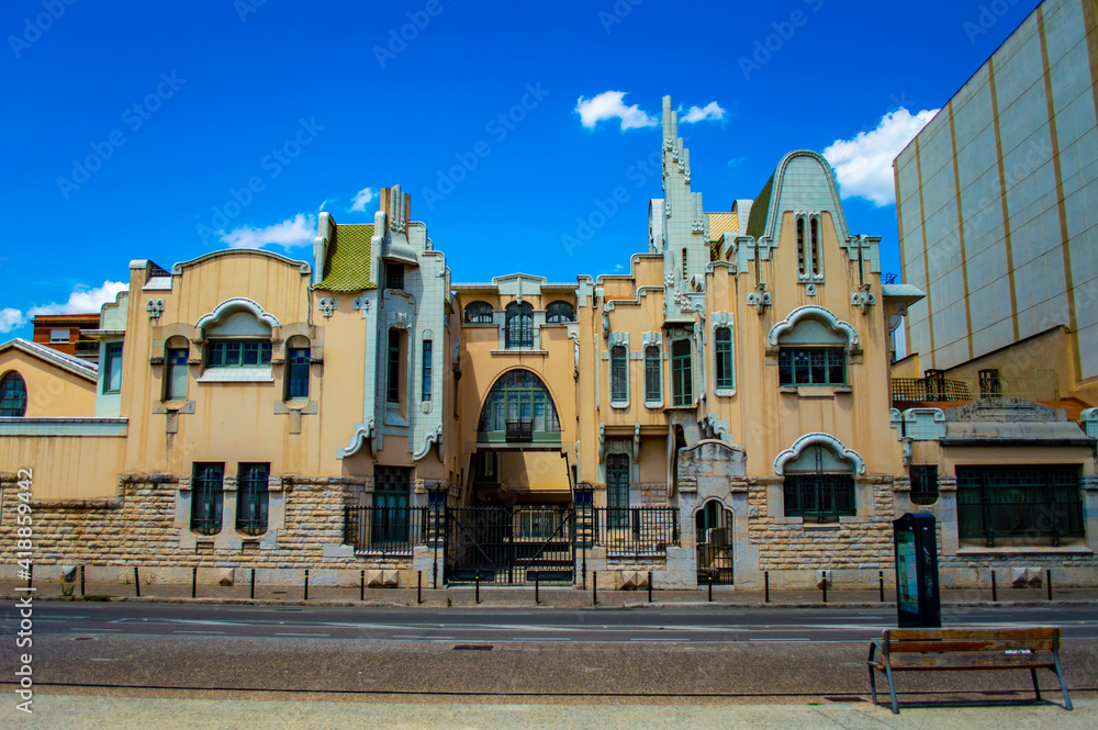 Girona, Spain - July 28, 2019: Beautiful building in the city of Girona in Catalonia, Spain