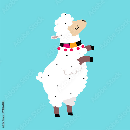 Cute Fluffy Llama or Alpaca as Camelid Pack Animal Vector Illustration