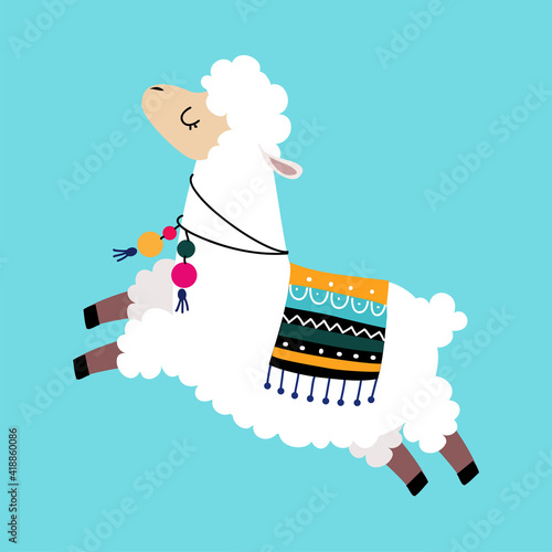 Cute Fluffy Llama or Alpaca as Camelid Pack Animal Vector Illustration