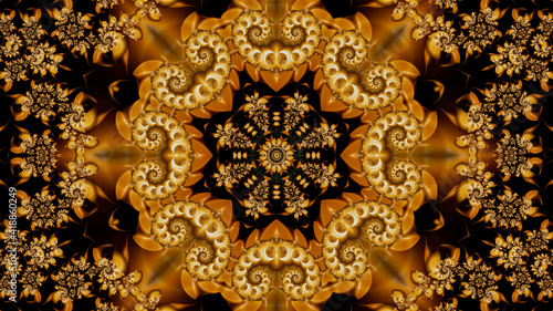 abstract background with fractal mandala in the center with various abstract ornaments scattered around