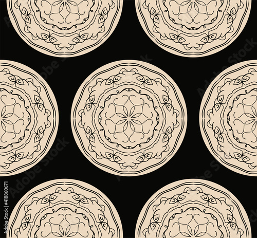 classic mandalas seamless pattern black ivory shades