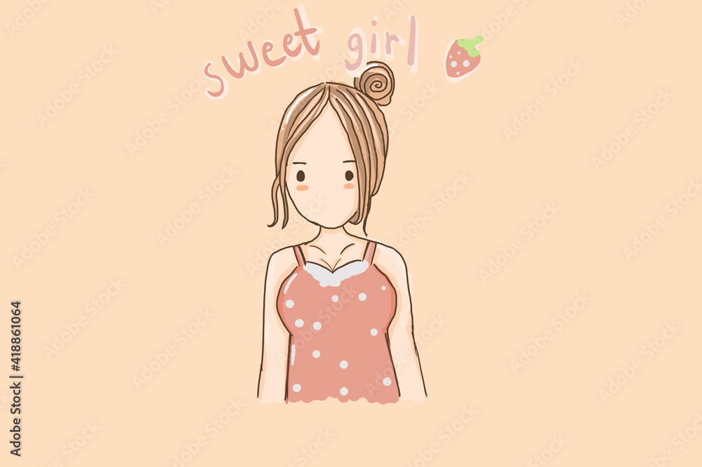 Illustration of sweet girl like a strawberry Illustration of sweet girl like a strawberry