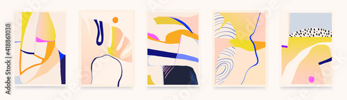 Set of colorful abstract illustrations. Modern style wall decor. Collection of contemporary artistic posters.