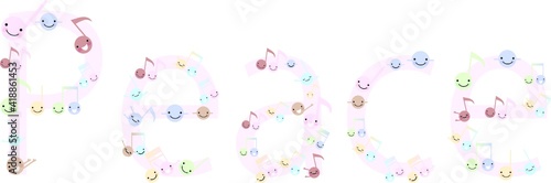 世界の人々と音符とPeace
