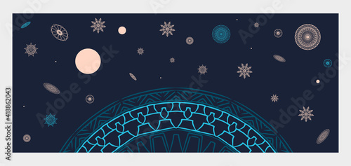 mandalas space landscape blue shades