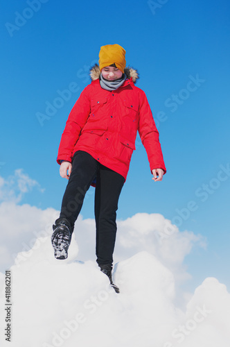 child playing with snow