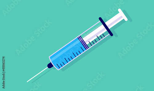 Syringe vector illustration with green background.